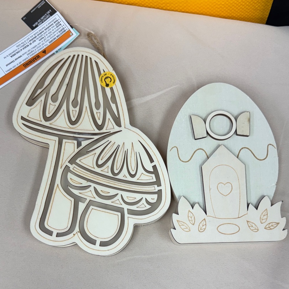 Make Market Wooden Mushroom LED plywood and Egg shape Decor Set DIY Natural Wood